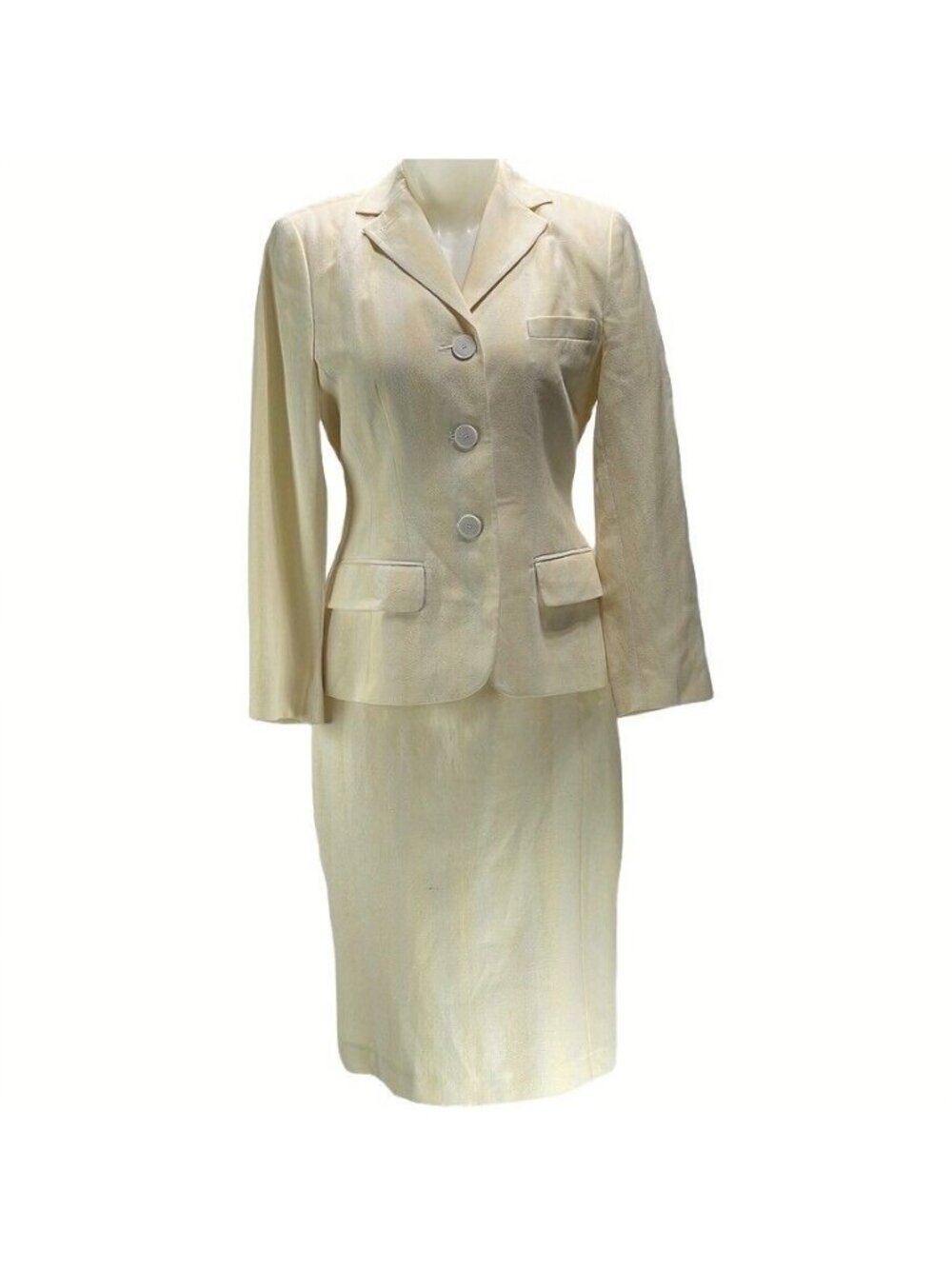 Mondi Cream Two-Piece Womens Suit With Blazer & Skirt Size 36/38 Wool Blend Made